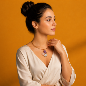 collar con aro dorado y piedras naturales