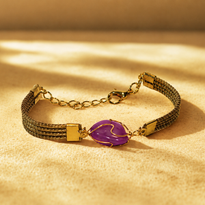pulsera de capim dourado con piedra amatista 