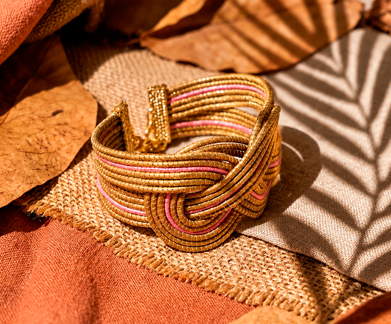 brazalete trenzado capim dourado y rosa brazalete trenzado capim dourado y rosa