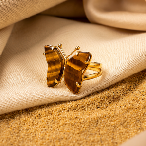 Mamedio Accesorios | Oro Vegetal | Joyería Artesanal en Sevilla anillo mariposa con ojo de tigre